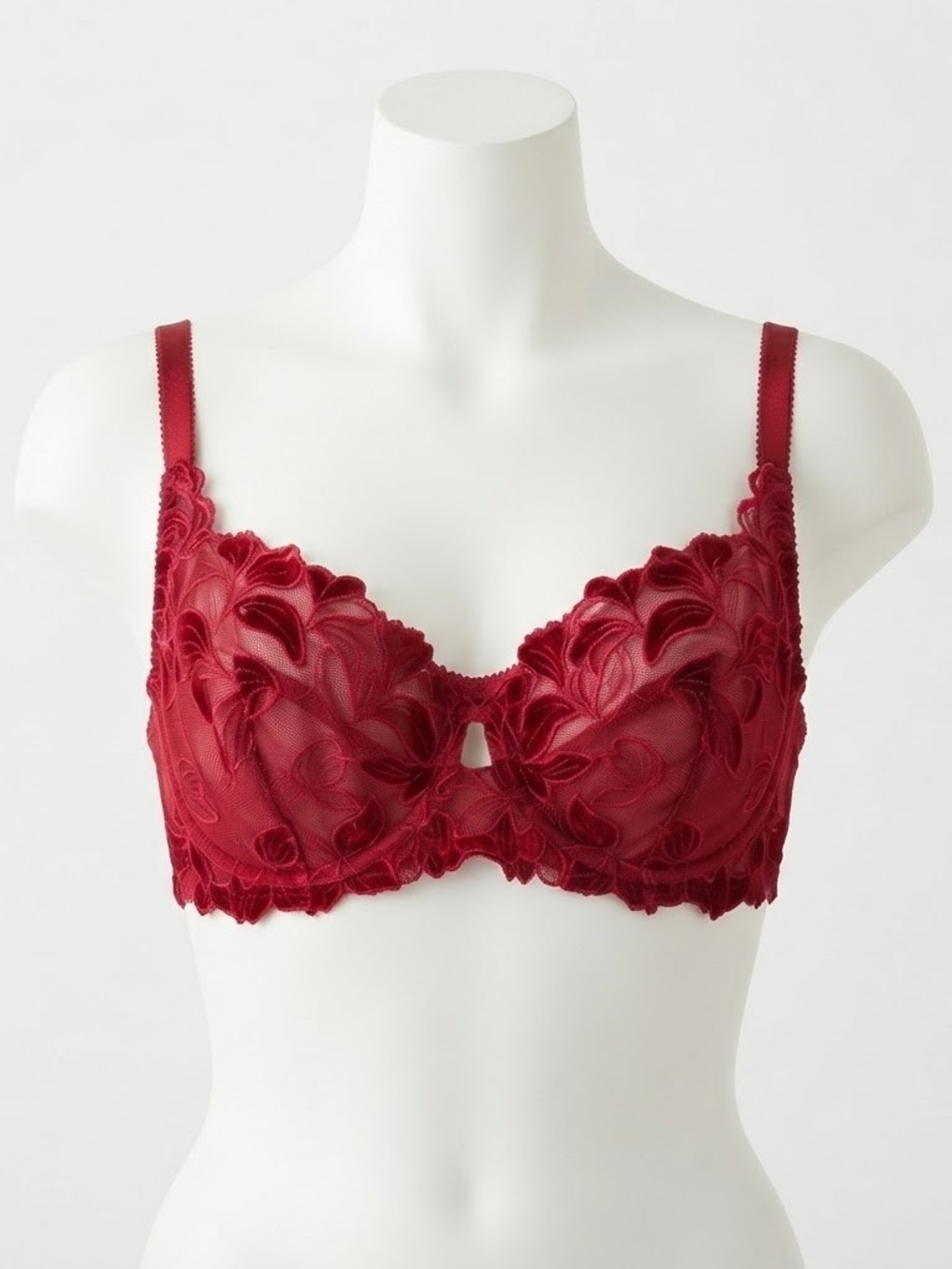 Déesse Red Velvet Leaf Lace Underwire Bra 44C Romantic Lingerie